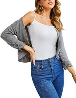 KOJOOIN Damen Bolero Casual Strickjacke Langarm Kurze Cardigan Sommer Leichter Bolerojacke Grau L von KOJOOIN