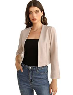 KOJOOIN Damen Bolero Festlich 3/4 Ärmel Chiffon Bolero Hochzeit Elegante Bolerojacke auf Kleider Beige,S von KOJOOIN