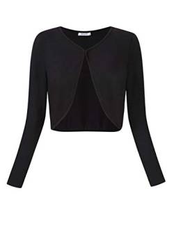 KOJOOIN Damen Bolero Kurz Strickjacke Langarm Cardigan Schulterjacke Bolerojacke Schulterjacke Casual Top Schwarz-a XL von KOJOOIN