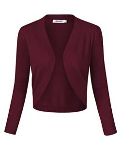 KOJOOIN Damen Bolero Kurze Strickjacke 3/4 Ärmel Cardigan V Ausschnitt Bolerojacke Schulterjacke Casual Top Burgundy S von KOJOOIN