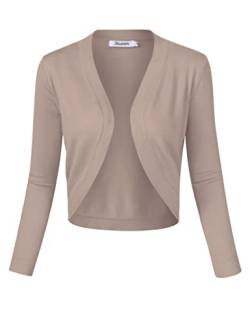 KOJOOIN Damen Bolero Kurze Strickjacke 3/4 Ärmel Cardigan V Ausschnitt Bolerojacke Schulterjacke Casual Top Khaki M von KOJOOIN