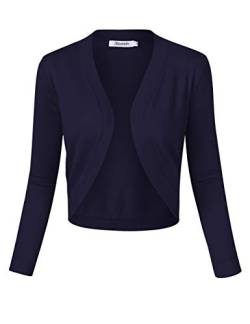 KOJOOIN Damen Bolero Kurze Strickjacke 3/4 Ärmel Cardigan V Ausschnitt Bolerojacke Schulterjacke Casual Top Navy Blau XL von KOJOOIN