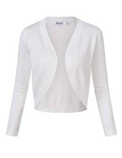 KOJOOIN Damen Bolero Kurze Strickjacke 3/4 Ärmel Cardigan V Ausschnitt Bolerojacke Schulterjacke Casual Top Weiß L von KOJOOIN