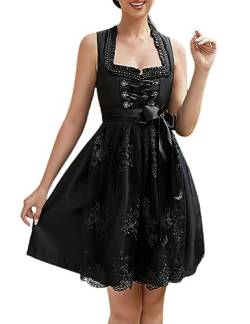 KOJOOIN Damen Dirndl 2tlg. Midi Trachtenkleid Kurz Dirndlkleid mit Dirndlschürze für Oktoberfest Schwarz A(High-End) 34 von KOJOOIN