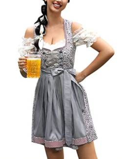 KOJOOIN Damen Dirndl Kurz Midi Trachtenkleid mit DREI Teilig:Dirndl Kleid,Dirndlschürze,Dirndlbluse für Oktoberfest Cashew-Blüten(3tlg.) 34 von KOJOOIN