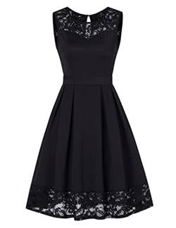 KOJOOIN Damen Kleider Spitzenkleid Festliches Cocktailkleid Ärmellos Knielang Ballkleid Schwarz XL von KOJOOIN