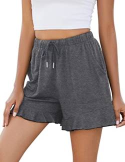 KOJOOIN Damen Shorts Kurze Hose Sommer Sporthose Jogginghose Loose Fit Sweathose mit Taschen,für Jogging Yoga Fitness Freizeithose Dunkelgrau XL von KOJOOIN