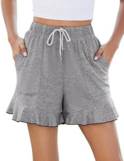 KOJOOIN Damen Shorts Kurze Hose Sommer Sporthose Jogginghose Loose Fit Sweathose mit Taschen,für Jogging Yoga Fitness Freizeithose Hellgrau XXL von KOJOOIN