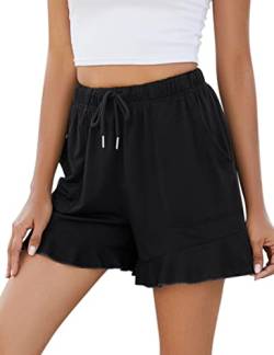 KOJOOIN Damen Shorts Kurze Hose Sommer Sporthose Jogginghose Loose Fit Sweathose mit Taschen,für Jogging Yoga Fitness Freizeithose Schwarz M von KOJOOIN