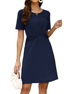 KOJOOIN Damen Sommerkleid Casual Kurzarm Kleid A-Linie Minikleid Hohe Taille Kurz Kleid Dunkelblau M von KOJOOIN