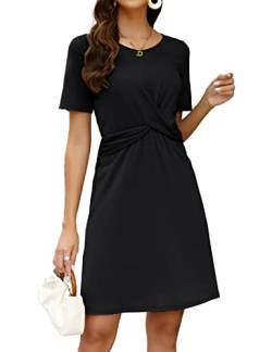 KOJOOIN Damen Sommerkleid Casual Kurzarm Kleid A-Linie Minikleid Hohe Taille Kurz Kleid Schwaz L von KOJOOIN