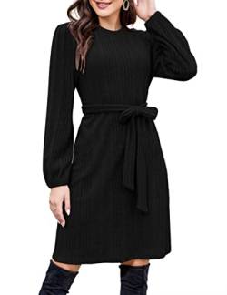 KOJOOIN Damen Strickkleid Elegant Pulloverkleid Langarm Minikleid Rundkragen Winterkleid（Verpackung MEHRWEG）,Schwarz,L von KOJOOIN