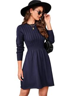 KOJOOIN Damen Strickkleid Pulloverkleid Zopfmuster Langarm Tunika Kleid Strickpullover Minikleid Rundhals Pullikleid Elegant A Linien Freizeitkleid (Verpackung MEHRWEG), A-Dunkelblau, M von KOJOOIN