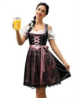 KOJOOIN Damen Trachtenkleid Midi Kurz Dirndl 3tlg. für Oktoberfest Drei Teilig: Dirndlkleid,Bluse,Schürze Schwarz 40 von KOJOOIN