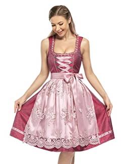 KOJOOIN Dirndl Damen 2tlg.Trachtenkleid Mid Dirndl Kurz mit Spitzenschürze für Oktoberfest Rosa(High-End) 40 von KOJOOIN