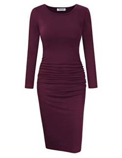 KOJOOIN Etuikleider Cocktail Bleistiftkleid Knielang Business Kleider Rundhals Kurzarm/Langarm Abendkleid, C-burgundy, S von KOJOOIN