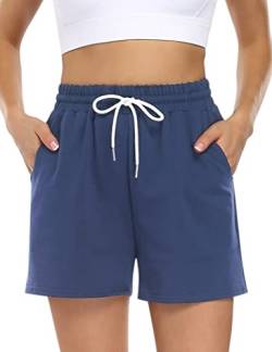 KOJOOIN Kurze Hose Damen Shorts Sommer Kurze Sporthose Baumwolle Jogginghose Loose Fit Sweathose mit Taschen,für Jogging Yoga Fitness Freizeithose A-Himmelblau S von KOJOOIN