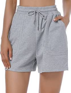 KOJOOIN Kurze Hose Damen Shorts Sommer Kurze Sporthose Loose Fit Jogginghose Sweathose mit Taschen, für Jogging Yoga Fitness Freizeithose Hellgrau S von KOJOOIN