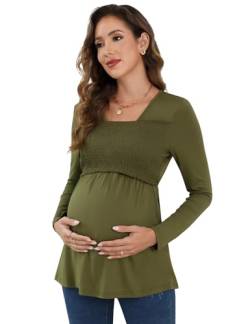 KOJOOIN Stillshirt Damen Langarm Schwangerschaftsshirt Umstandsshirt Oberteile Umstandstops Grün XL von KOJOOIN