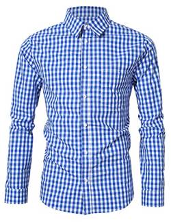 KOJOOIN Trachtenhemd Slim Fit Herren Kariert Hemd Freizeithemd Langarmhemd Hemd Bestickt Baumwolle, für Oktoberfest, Karneval, Business, Freizeit Blau-Upgrade XL von KOJOOIN