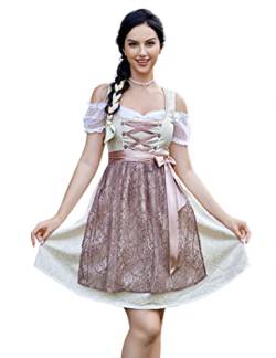 KOJOOIN Trachtenkleid Damen Dirndl Kurz mit Stickerei Exklusives Designer für Oktoberfest-DREI Teilig: Kleid, Bluse, Schürze Aprikose Blumen08 36 von KOJOOIN