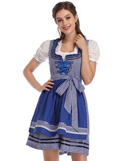 KOJOOIN Trachtenkleid Damen Dirndl - Midi Trachtenkleid Kleid für Oktoberfest - DREI Teilig: Kleid, Bluse, Schürze Königsblau 42/2XL von KOJOOIN