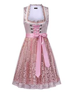 KOJOOIN Trachtenkleid Dirndl Kurz Damen Mid mit Spitzenschürze 2tlg. für Oktoberfest A-Rosa(2tlg.) 36 von KOJOOIN