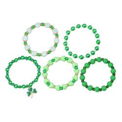 KOMBIUDA 5st Klee-armband Modearmband St. Patricks Day Partygeschenk St. Patricks Day Schmuck Irische Party-armbandkette Grüne Perlenarmbänder Damenarmband Plastik Fräulein Mädchen Yingschi von KOMBIUDA