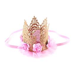 KOMBIUDA Haarschmuck Für Mädchen Mädchen Mützen Mützen Geschenk Zur Babyparty Nummer Kinder Prinzessin Tiara Krone Hüte Für Babymädchen Haarband Neugeboren Rosa Anzahl Stirnband von KOMBIUDA