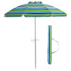 KOMFOTTEU Sonnenschirm Strand 200cm, Gartenschirm Sonnenschutz UV50+, Beach umbrella knickbar & Leichtgewicht, Balkonschirm mit Tragetasche, Terrassenschirm Outdoor Camping (Blau-Grün) von KOMFOTTEU
