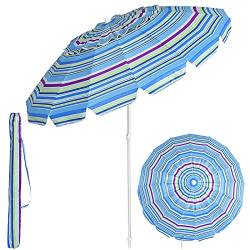 KOMFOTTEU Sonnenschirm Strand 243cm, Gartenschirm Sonnenschutz, Beach umbrella knickbar & Leichtgewicht, Balkonschirm mit Tragetasche, Terrassenschirm für Outdoor (Hellblau) von KOMFOTTEU