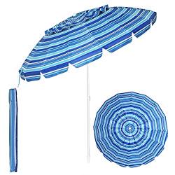 KOMFOTTEU Sonnenschirm Strand 243cm, Gartenschirm Sonnenschutz, Beach umbrella knickbar & Leichtgewicht, Balkonschirm mit Tragetasche, Terrassenschirm für Outdoor (Marineblau) von KOMFOTTEU
