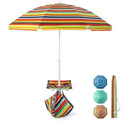 KOMFOTTEU Sonnenschirm mit kleinem Tisch, Gartenschirm Sonnenschutz UV50+, Beach umbrella knickbar & Höhenverstellbar, Balkonschirm & Terrassenschirm Outdoor für Camping (Farbig) von KOMFOTTEU