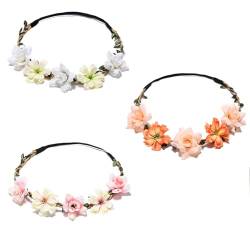 KOMUNJ 3 Stück Blumenkronen-Stirnband, Gänseblümchen-Haarbänder, für Damen Mädchen Festival Party Hochzeit Strand Geburtstag von KOMUNJ