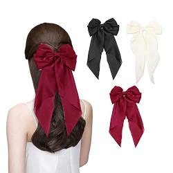 KOMUNJ 3 Stück Schleife Schwarz Elegante Lange Haarnadelschleife,Schleifen Elegante Haarschmuck Für Mädchen Kinder (Schwarz, Weiß, Rot) von KOMUNJ