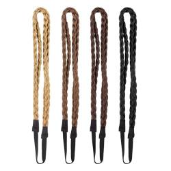 KOMUNJ 4 Stück elastische geflochtene Haarbänder, doppelt geflochtene gedrehte Haarbänder, geflochtene Haarbänder für Mädchen (schwarz, dunkelbraun, braun, gold) von KOMUNJ