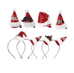 KOMUNJ 8 Stück Weihnachts-Accessoire, Haarspangen Mädchen Weihnachten, Weihnachts Kopfschmuck für Kinder,Mädchen,Damen(Clips + Haarbänder) von KOMUNJ