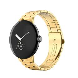 KONAFEI Armband Kompatibel mit Google Pixel Watch 2 (2023)/ Pixel Watch Uhrenarmband, Edelstahl Metall Doppelte Faltschließe Ersatzarmband, Gold von KONAFEI
