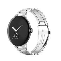 KONAFEI Armband Kompatibel mit Google Pixel Watch 2 (2023)/ Pixel Watch Uhrenarmband, Edelstahl Metall Doppelte Faltschließe Ersatzarmband, Silber von KONAFEI