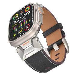 KONAFEI Kompatibel für Apple Watch Armband Ultra 2/1 49mm 45mm 44mm 42mm 41mm 40mm 38mm Leder Ersatzband Armbänder für iWatch Series 9/8/7/SE/6/5/4/3 (A-Schwarz) von KONAFEI