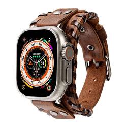 KONAFEI Kompatibel mit Apple Watch-Armband, 49 mm, 45 mm, 44 mm, 42 mm, 41 mm, 40 mm, 38 mm, iWatch Ultra Series 8/7/SE/6/5/4/3/2/1, für Herren und Damen, Leder, handgefertigt, Vintage-Armband von KONAFEI