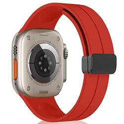 KONAFEI Kompatibel mit Apple Watch Armband 45mm 44mm 42mm 49mm 38mm 40mm 41mm, Magnetisch Verstellbar Loop Silikon Armbänder für iWatch SE/Utlra Series 9/8/7/6/5/4/3/2/1 (Rot, 45mm/44mm/42mm/49mm) von KONAFEI