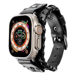 KONAFEI Kompatibel mit Apple Watch Armband 49 mm, 45 mm, 44 mm, 42 mm, 41 mm, 40 mm, 38 mm, iWatch Ultra Series 8/7/SE/6/5/4/3/2/1 für Herren und Damen, Leder, Vintage-Armbandgelenk, schwarz von KONAFEI