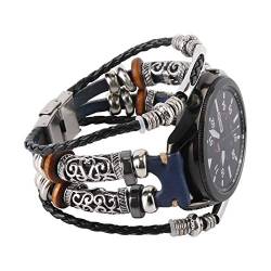 KONAFEI Kompatibel mit Samsung Galaxy Watch 3 45 mm/Gear S3 Frontier/Classic/Galaxy Watch 46 mm Band, 22 mm echtes Leder, mehrschichtiges Vintage-Manschettenarmband für Herren und Damen (C-Blau) von KONAFEI
