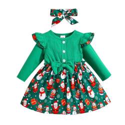 KONFEN Baby Kleidung Mädchen Kleid Outfit, Rüschen Langarm Kleider + Stirnband 2tlg Neugeborenen Set Winter Bekleidungsset Babykleidung Set für 2-3 Jahre (Weihnachts Muster) von KONFEN