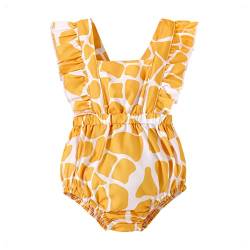 KONFEN Baby Kleidung Mädchen Sommer Outfit, Gelbe Flecken Rüschen Kurzarm Neugeborenes Strampler Shorts, Neugeborenen Babykleidung Einteiler Jumpsuit Shorts für 1-3 Monate von KONFEN