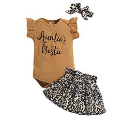 KONFEN Baby Kleidung Mädchen Sommer Outfit, T-Shirt Rüschen Kurzarm Top + Leopardenmuster Rock + Stirnband 3tlg Neugeborenen Set Bekleidungsset Babykleidung Set für 18-24 Monate von KONFEN