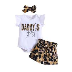 KONFEN Baby Kleidung Mädchen Sommer Outfit, T-Shirt Rüschen Kurzarm Top + Leopardenmuster Shorts + Stirnband + Hüftgürtel 4tlg Neugeborenen Set Bekleidungsset Babykleidung Set für 12-18 Monate von KONFEN