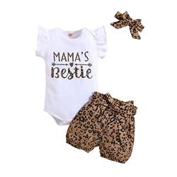 KONFEN Baby Kleidung Mädchen Sommer Outfit, T-Shirt Rüschen Kurzarm Top + Leopardenmuster Shorts + Stirnband 3tlg Neugeborenen Set Bekleidungsset Babykleidung Set für 12-18 Monate von KONFEN