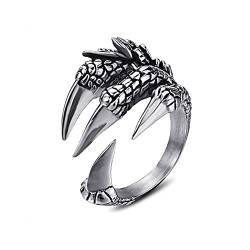 KONFEN Drachenklaue Ring Silber Damen Herren, Verstellbar Offener Ringe, Daumenring Modeschmuck Ringe Zeigefinger Ring Fußringe Silber, Retro Wikinger Schmuck Geschenke für Damen Herren Unisex von KONFEN